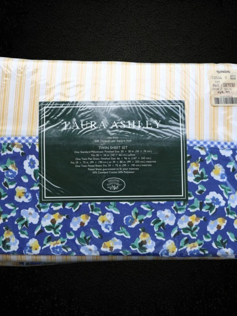 Vintage Laura Ashley Floral Gingham Twin Sheet Set NOS Sealed USA